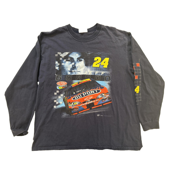 Vintage Jeff Gordon Shirt Mens XL NASCAR DuPont 24 Long Sleeve 90s Front/Arm Hit - Picture 1 of 8